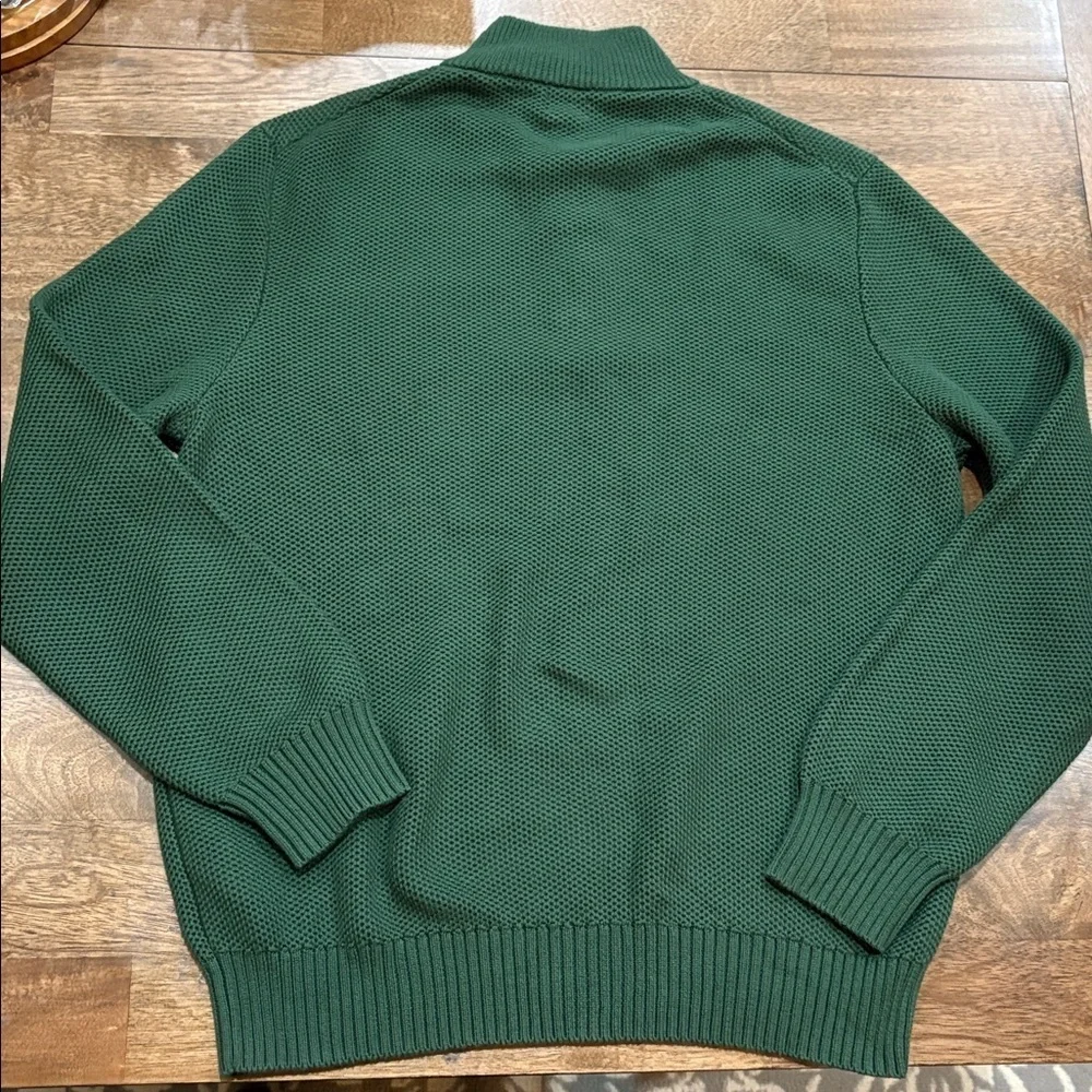J Crew Cotton Quarter Zip Green Sweater size XL